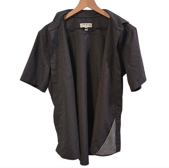 Orvis Short Sleeve Charcoal Gray Button Down Tech Shirt Size Medium - Picture 3 of 7